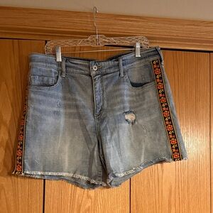 Pilcro Light Blue Jean Shorts with Floral Embroidery